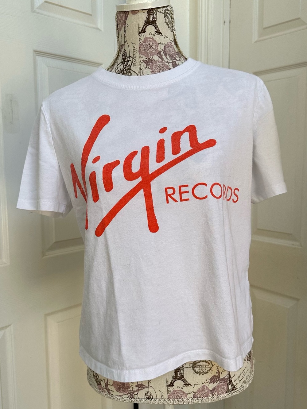 Zara Virgin Records Women White Tee With Orange Graphics Size S
